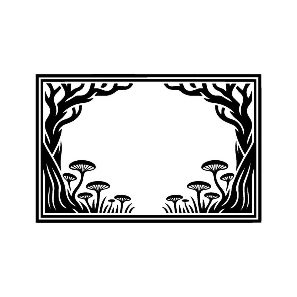 Geometric Forest Frame, Black White Illustration vector