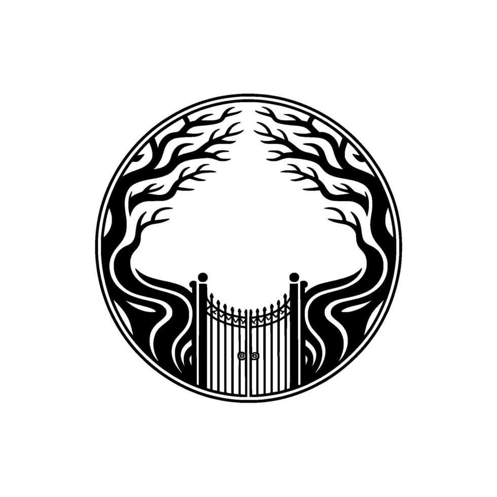 Mystical Gateway Circular Emblem of Hidden Passage vector