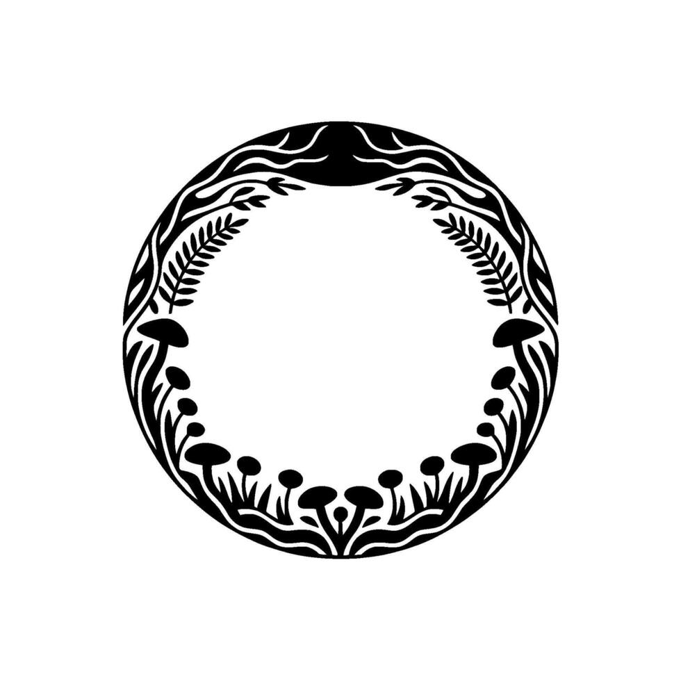 Circular Emblem Forest, Moon, and Mushroom Symbolism vector