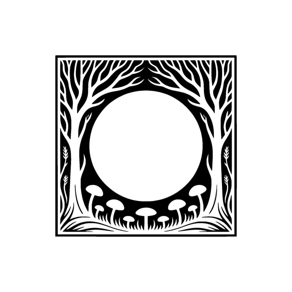 Ethereal Circle Forest Frame, Mystical Symbol vector