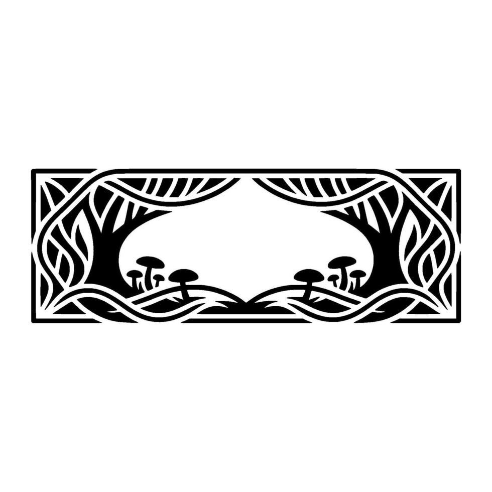 Stylized Forest Border, Celtic Motif, Mushroom Detail vector