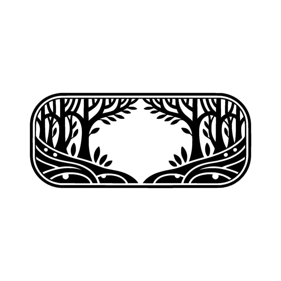 Stylized Forest Frame, Vintage Illustration, Natural Landscape vector