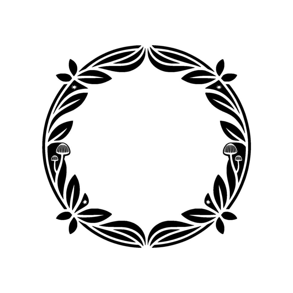 Stylized Mushroom Wreath, Organic Ornament, Vintage vector