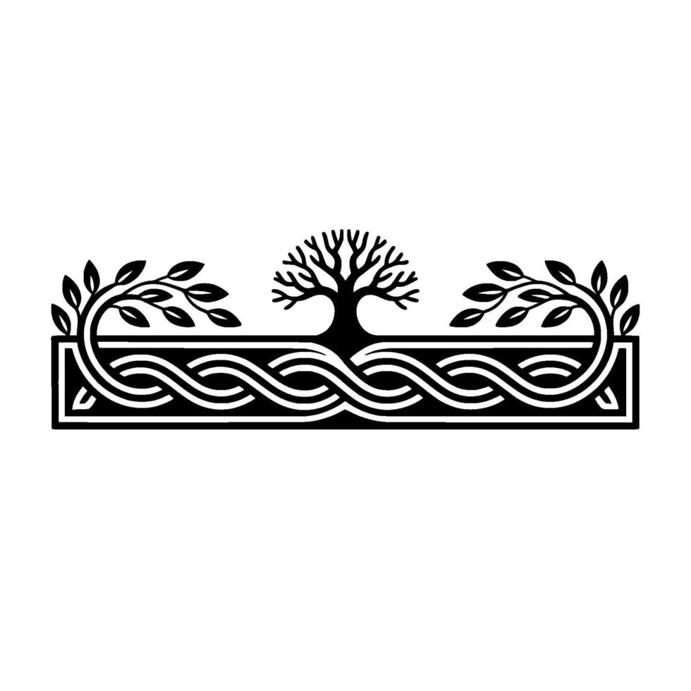 Celtic Tree of Life Emblem, Symbolic Border vector