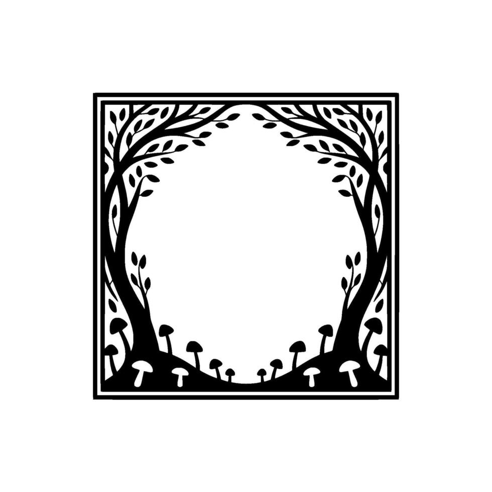Enchanted Grove Frame, Botanical Illustration, Mystical Border, Forest vector