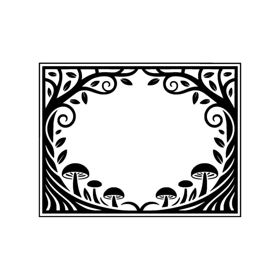 Botanical Frame, Mystical Forest, Elegant Border, Decorative Motif vector