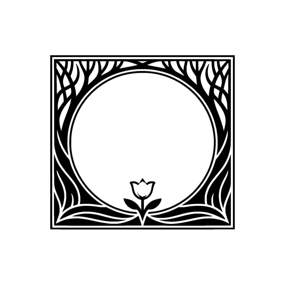 Art Nouveau Floral Frame, Elegant Botanical, Symmetry vector