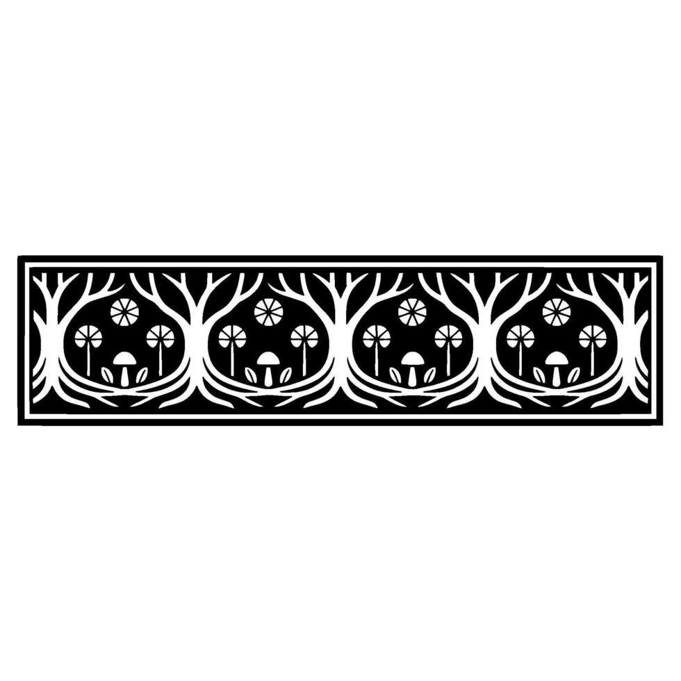 Stylized Forest Border, Black and White, Intricate vector