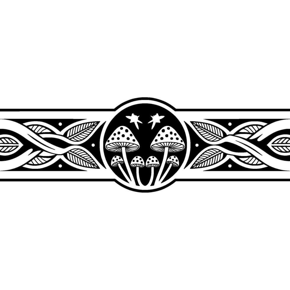 Mystical Mushroom Emblem, Celtic Border vector