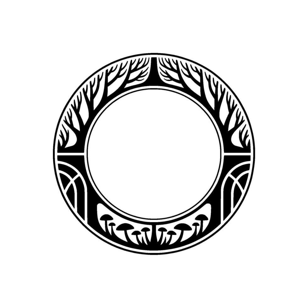 Mystical Tree Ring, Ancient Symbol, Circular Emblem vector