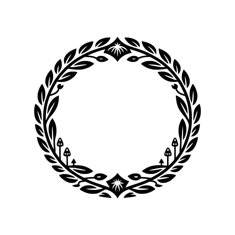 Elegant Black Laurel Wreath Border, Vintage - Floral vector