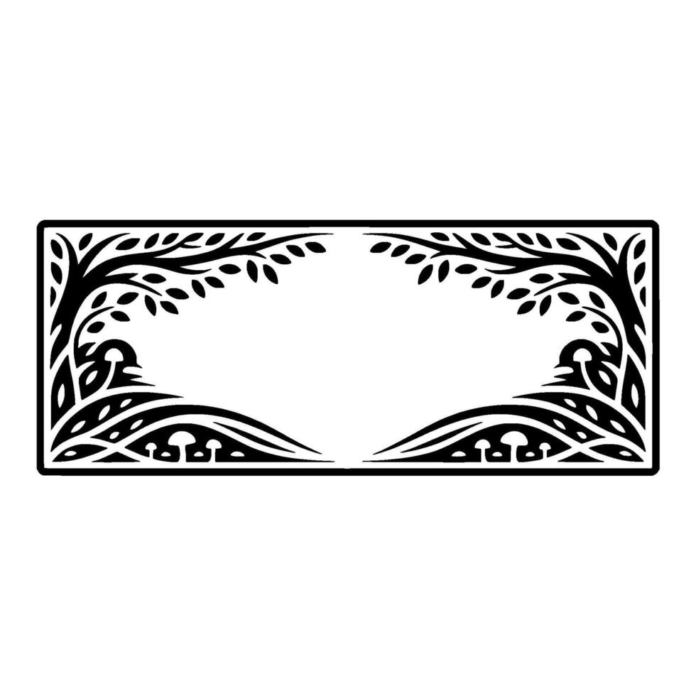 Stylized Forest Border, Vintage Botanical Illustration, Trees vector
