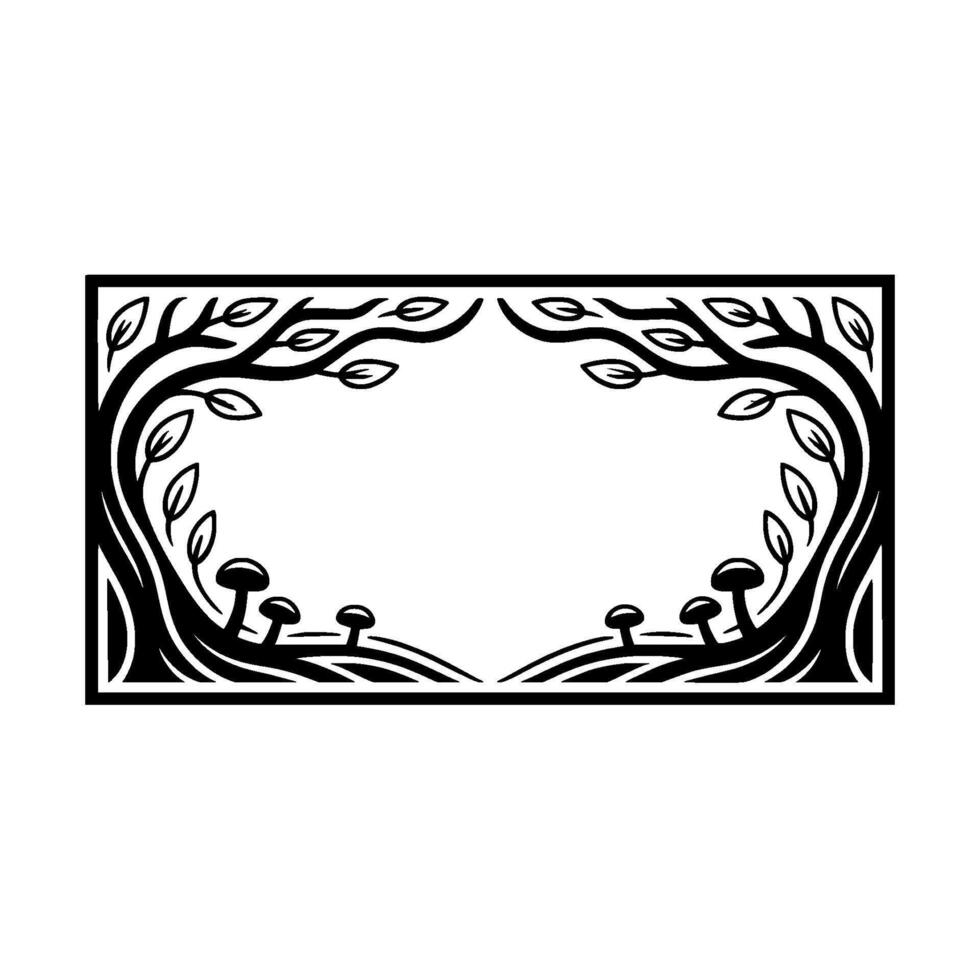Stylized Forest Frame, Black White Botanical Illustration - Leaves vector