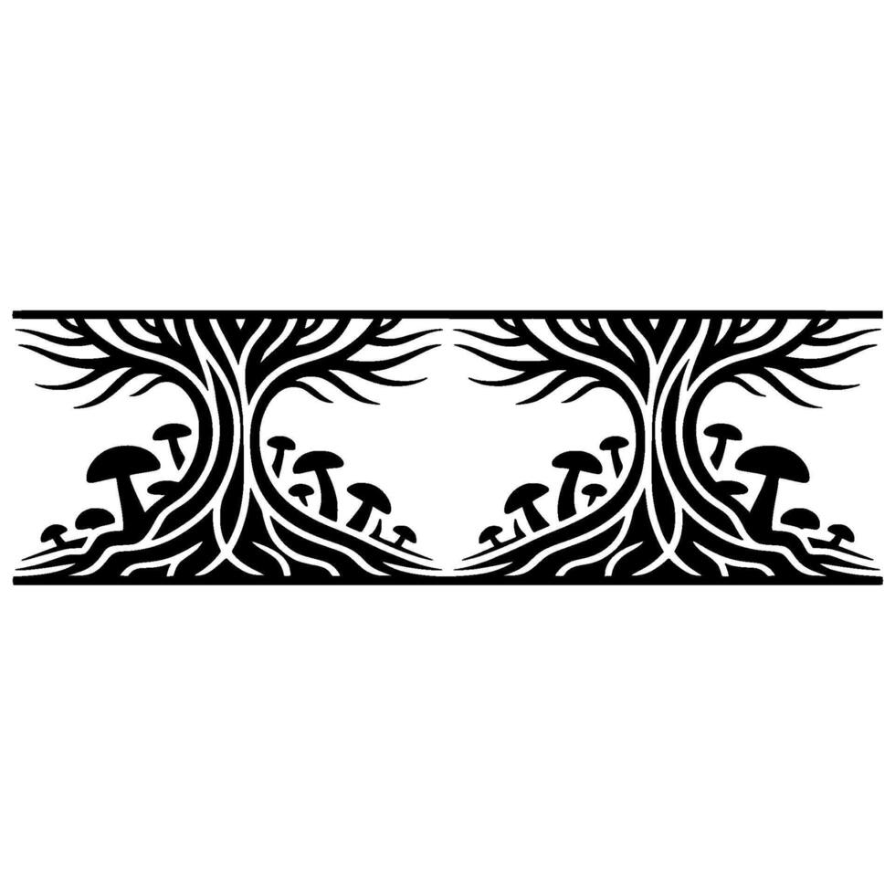 Intricate Forest Border, Stylized Mushroom Motif, Vintage Illustration vector