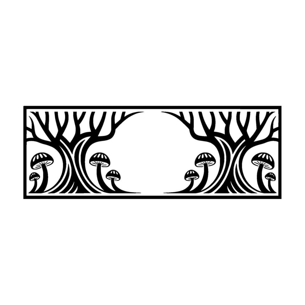 Mystical Forest Border, Art Nouveau Inspired, Mushrooms vector