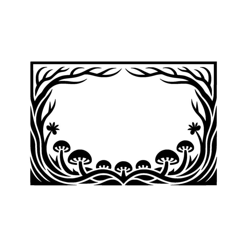 Intricate Mushroom Frame, Botanical Illustration, Vintage Style vector