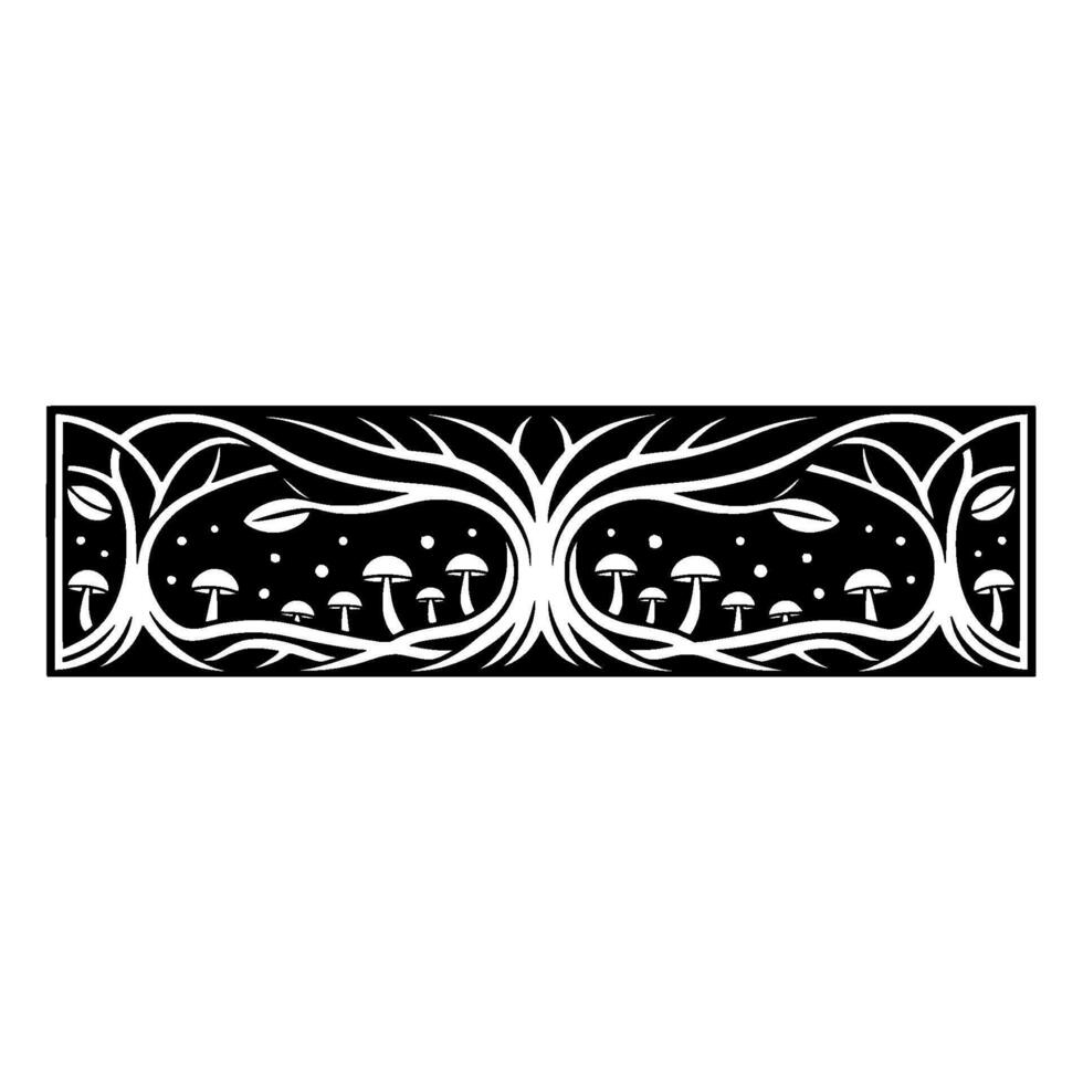 Intricate Mushroom Branch Border, Vintage Botanical Illustration vector