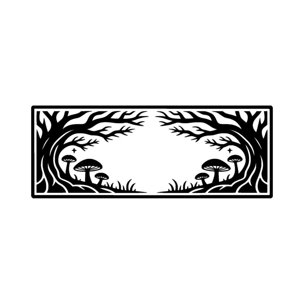 Enchanted Forest Vignette Stylized Trees Glowing Mushrooms vector
