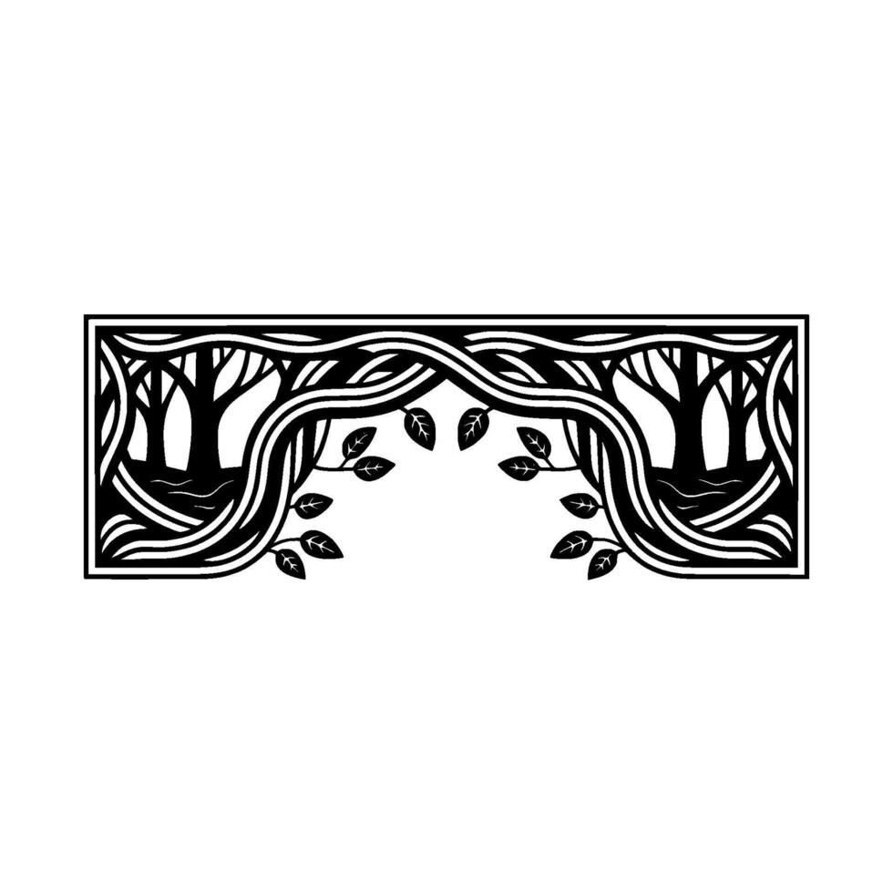 Stylized Forest Gateway, Black White Emblem vector
