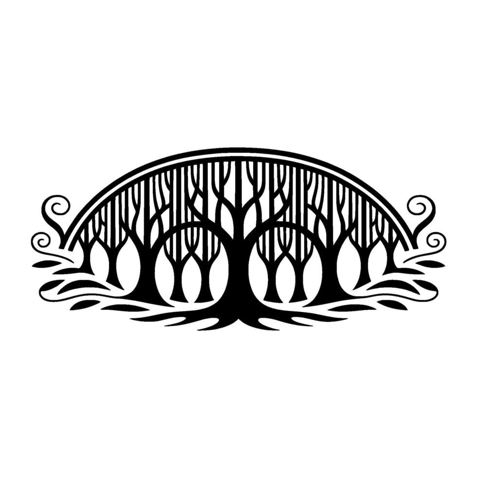 Elegant Archway of Silhouetted Trees, Vintage Botanical Illustration vector