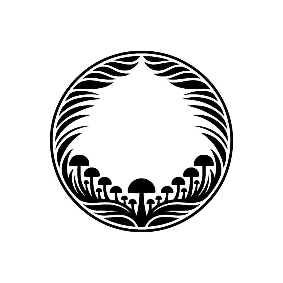 Circular Mushroom Emblem, Organic Growth, Mystical Symbol vector