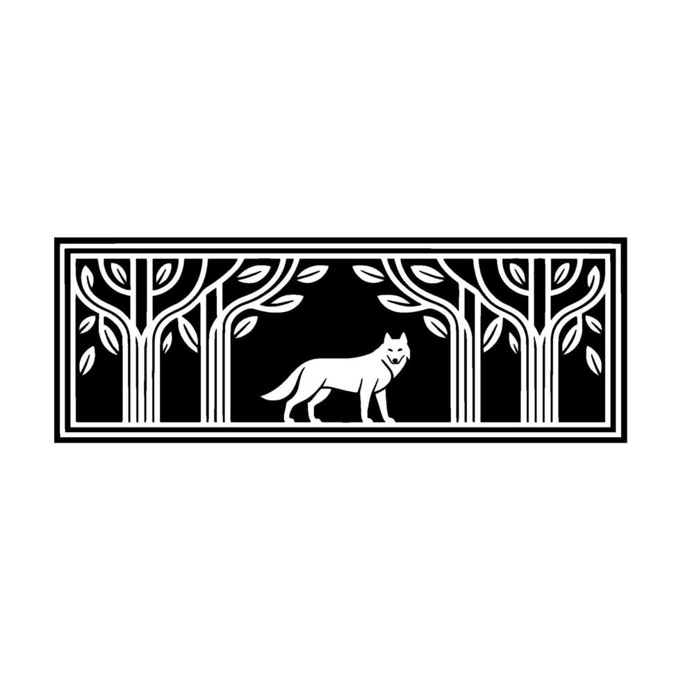 Forest Sentinel Black and White Wolf Emblem vector