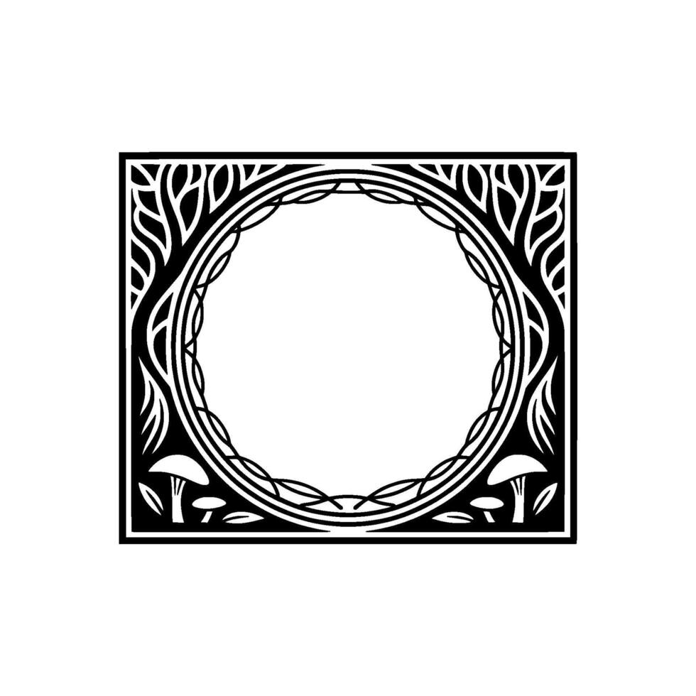 Intricate Celtic Frame with Mushroom Motif Vintage Illustration vector