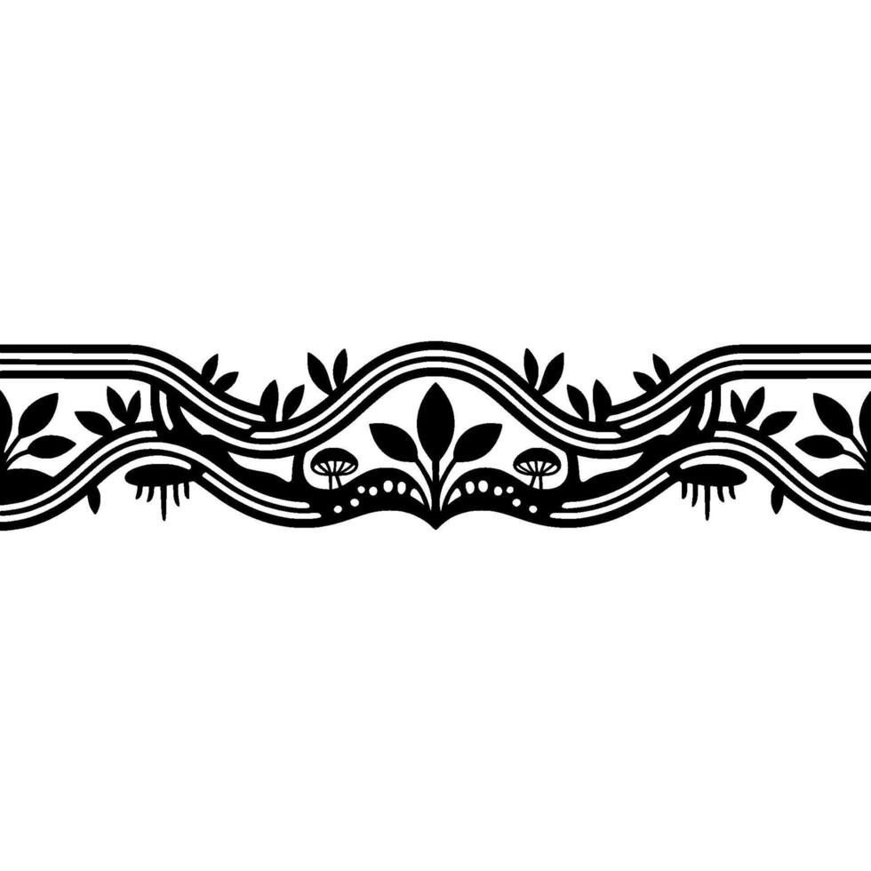 Stylized Botanical Border, Intricate Black White, Floral vector