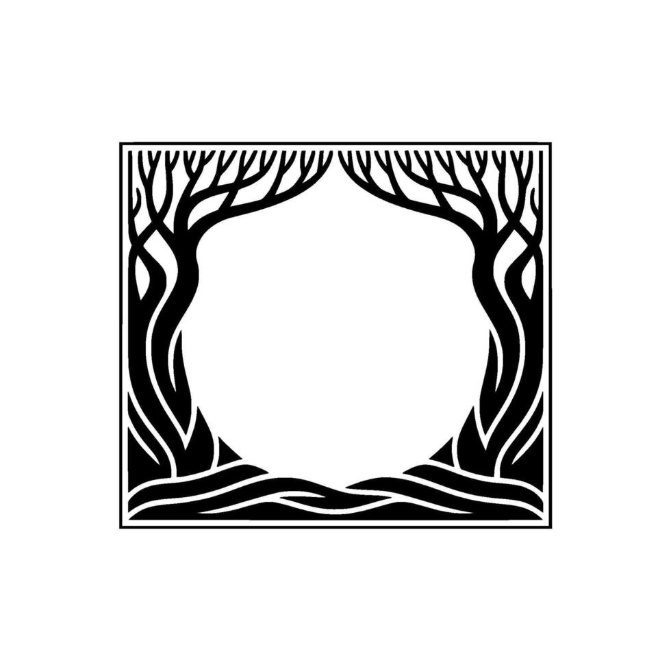 Stylized Forest Frame, Art Nouveau Inspiration, Trees vector