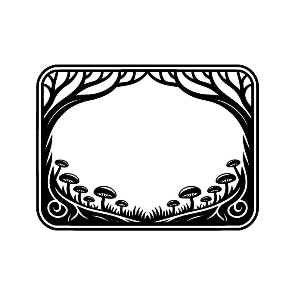 Enchanted Forest Frame Minimalist Mushroom Illustration vector
