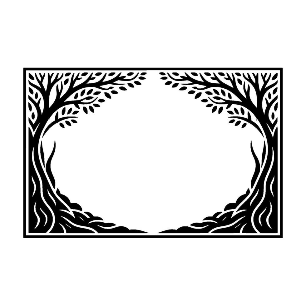 Stylized Tree Frame, Black White, Organic Border, Minimalist vector