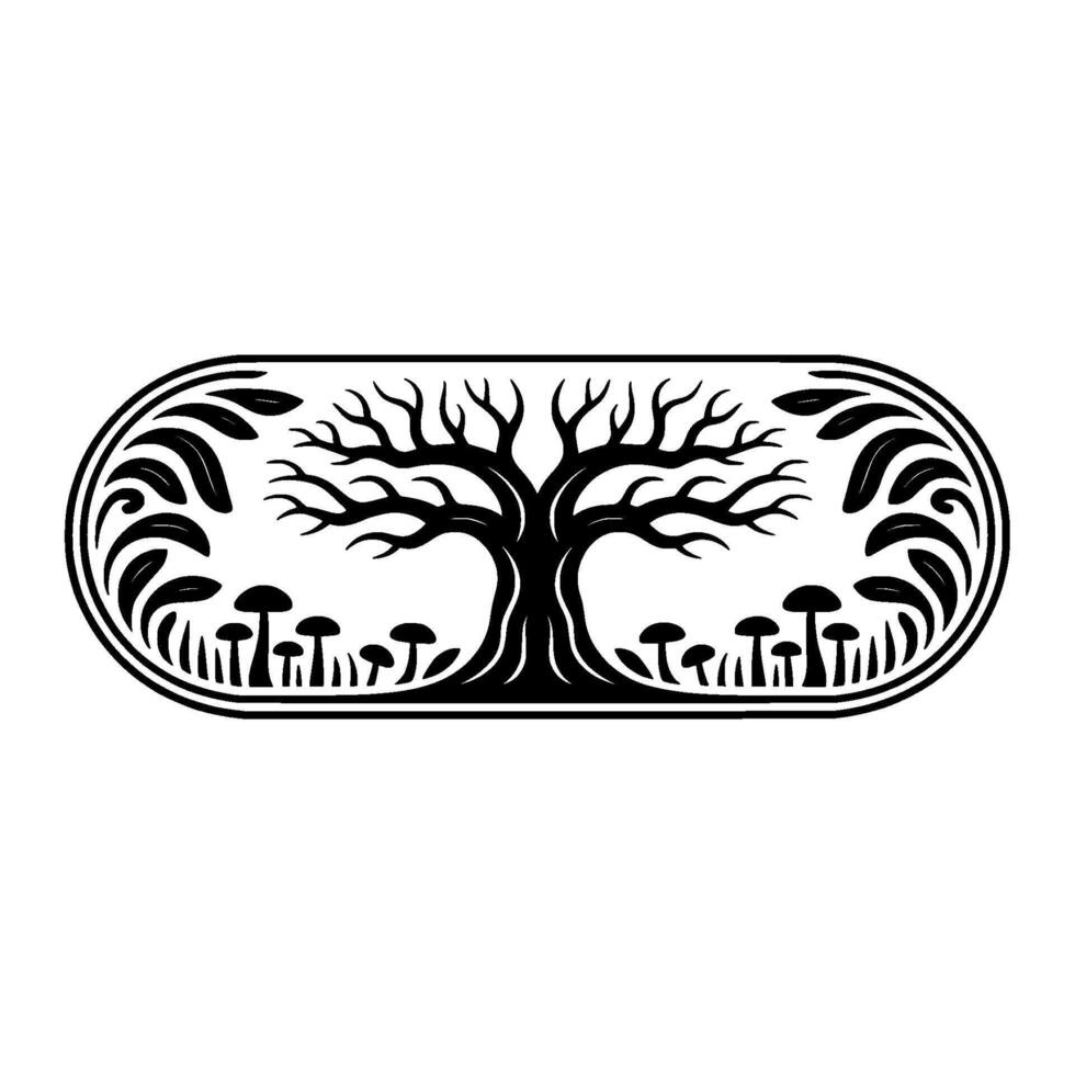 Mystical Tree of Life with Mushrooms, Decorative Emblem vector