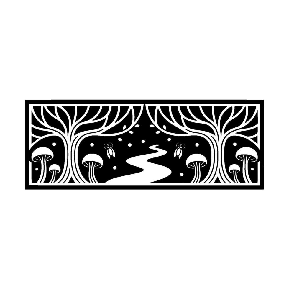 Mystical Forest Border, Art Nouveau Inspired, Illustration vector