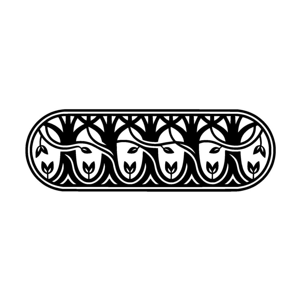 Elegant Botanical Ornament, Art Nouveau Inspired Border, Linear vector