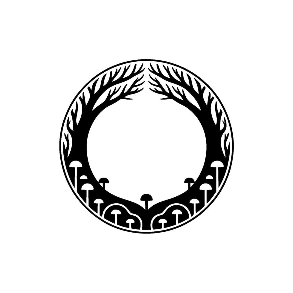 Mystical Forest Emblem, Circular, Organic Elements vector