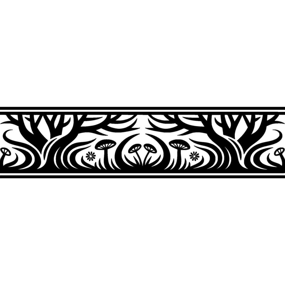 Stylized Forest Border, Art Nouveau Inspired, Mushrooms vector