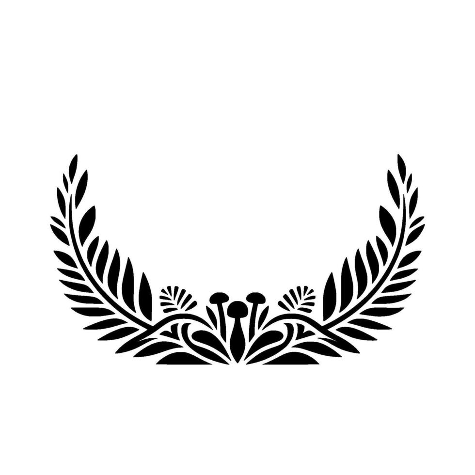 Stylized Laurel Wreath with Mushroom Accents Vintage Botanical Illustration vector