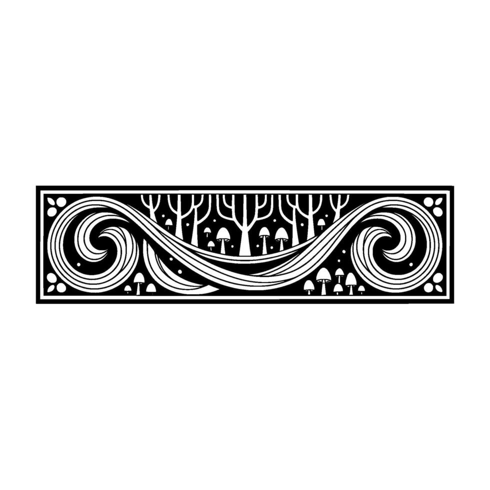 Stylized Forest Border, Intricate Black White - Foliage vector