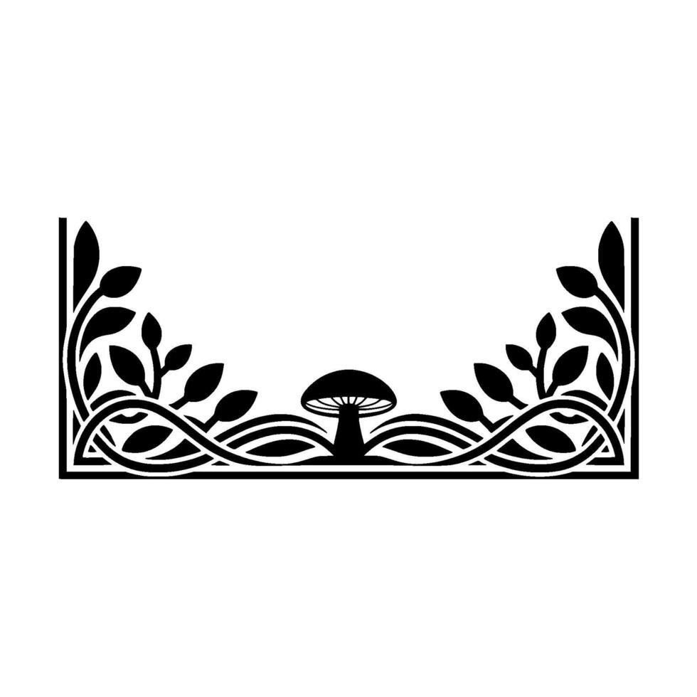 Stylized Mushroom Border, Organic Art Deco, Foliage vector