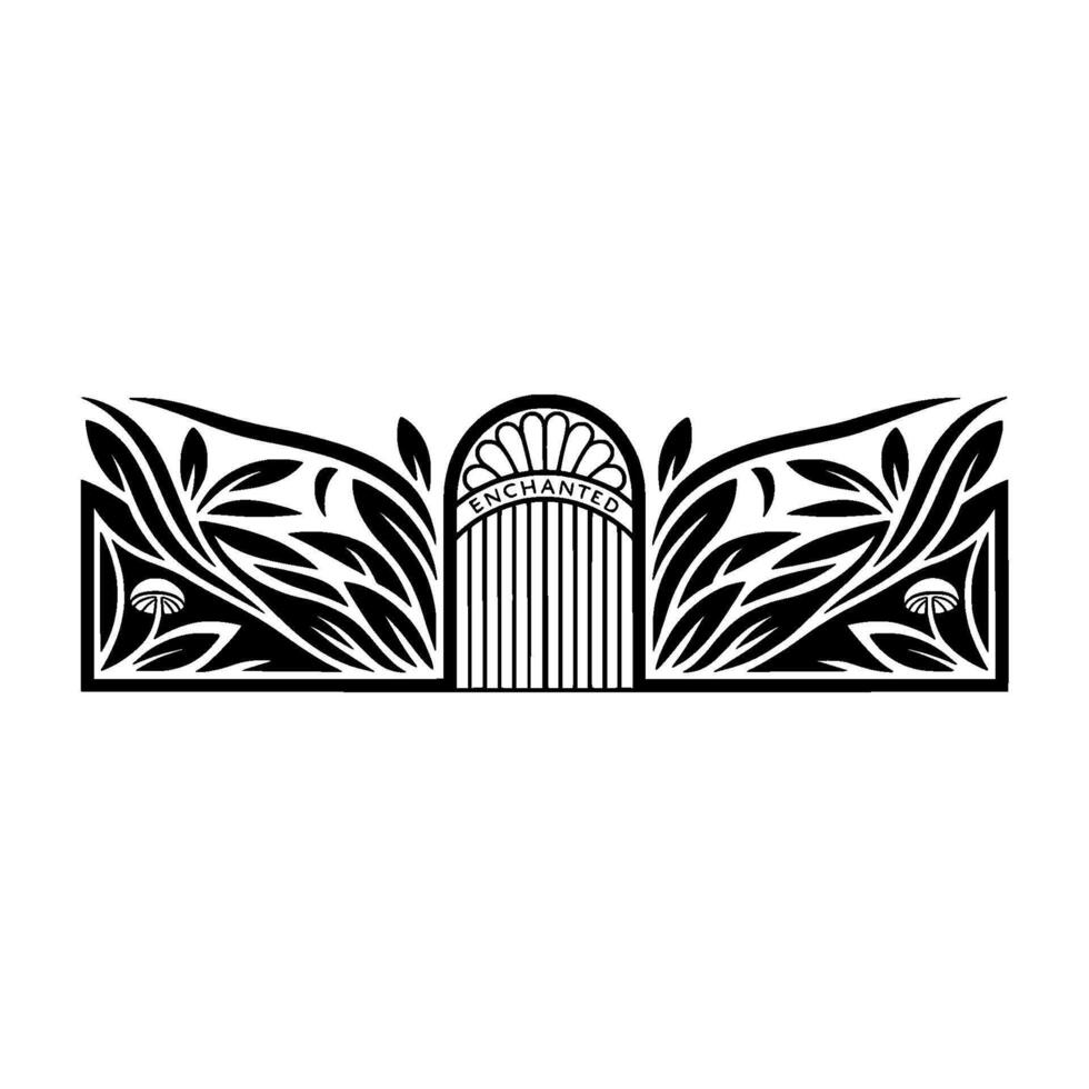 Intricate Black Gate to an Enchanted Realm vector