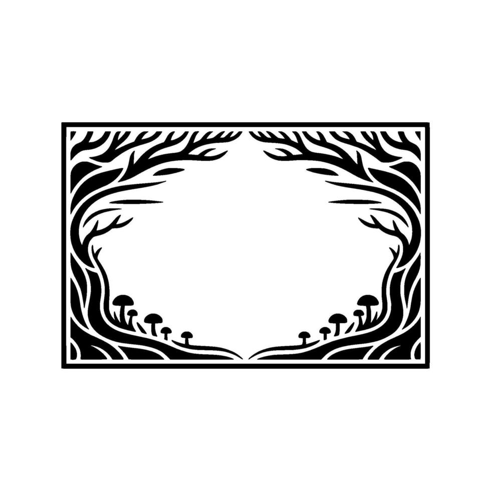 Stylized Forest Frame, Black White, Organic, Minimalist, Decorative Border vector