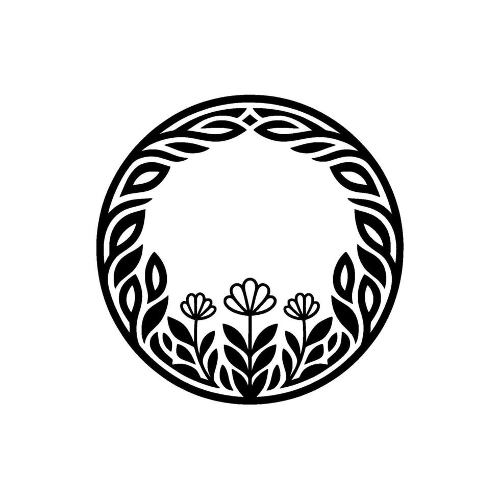 Intricate Floral Circle Emblem, Vintage vector