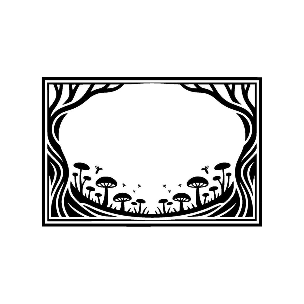 Enchanted Forest Frame, Stylized Botanical Illustration, Mushrooms vector