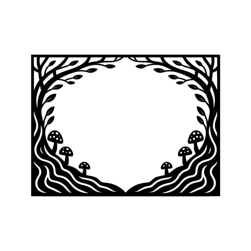 Enchanted Forest Frame, Minimalist Woodland Illustration - Mushrooms vector