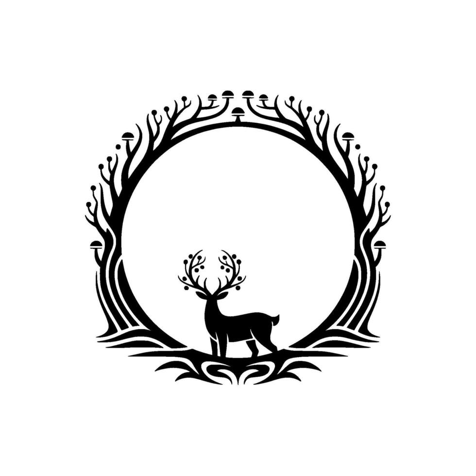 Rustic Deer Emblem, Tribal Circle, Woodland Motif vector