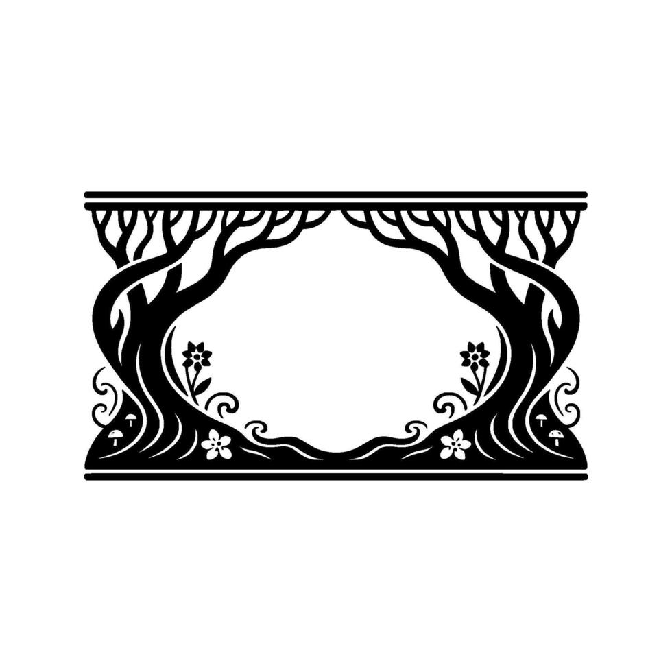 Stylized Forest Frame, Art Nouveau Botanical Border, Floral vector
