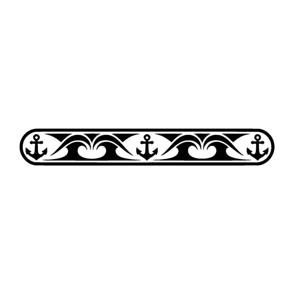 Nautical Border Anchor Wave Motif, Vintage Style vector