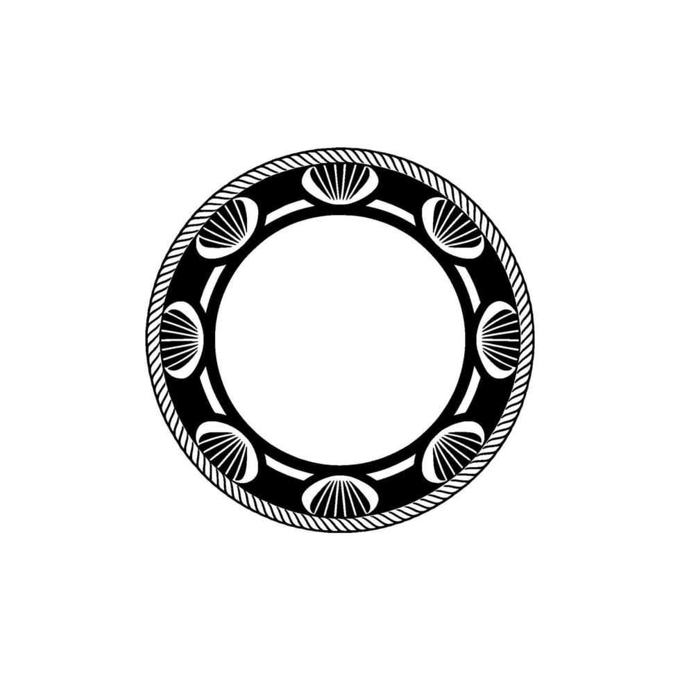 Circular Nautical Emblem, Black White, Intricate vector