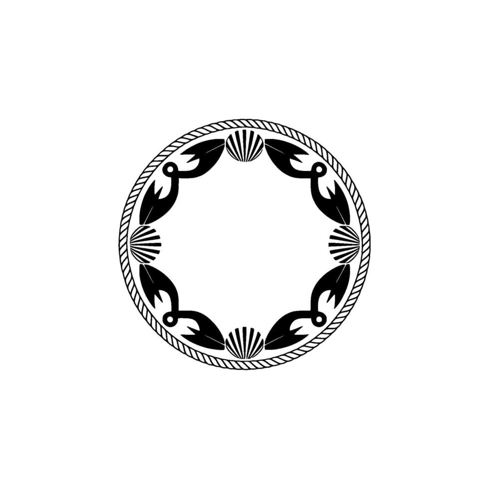 Nautical Circle Emblem, Seashell Rope Border vector