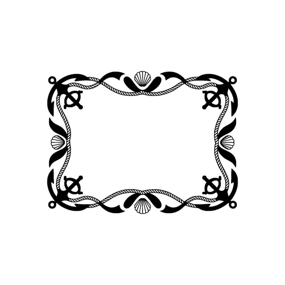 Nautical Frame Vintage Rope, Shells, and Anchor Motif vector